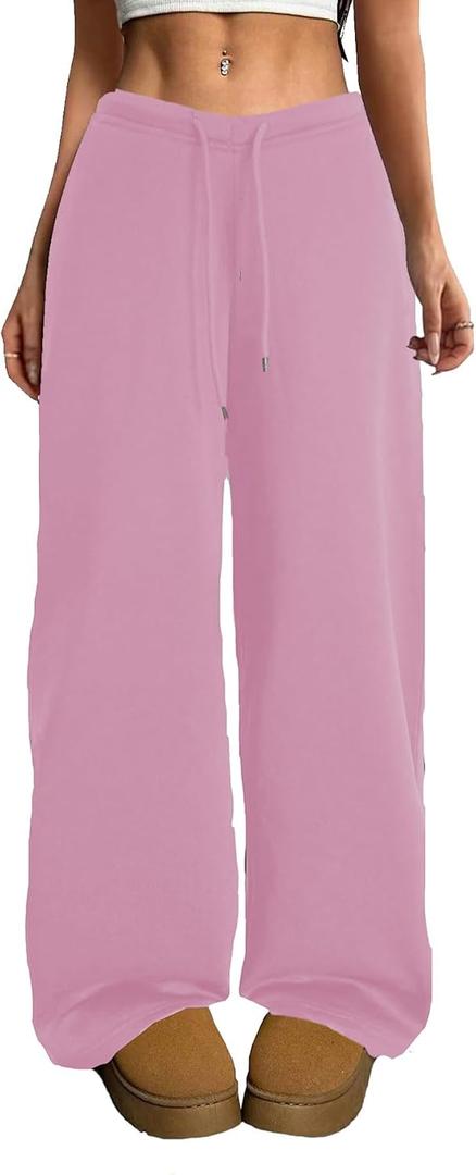 HBQ Wide Leg Sweatpants Women Baggy Barrel Sweat Pants High Waist Drawstring Joggers with Pockets (S)