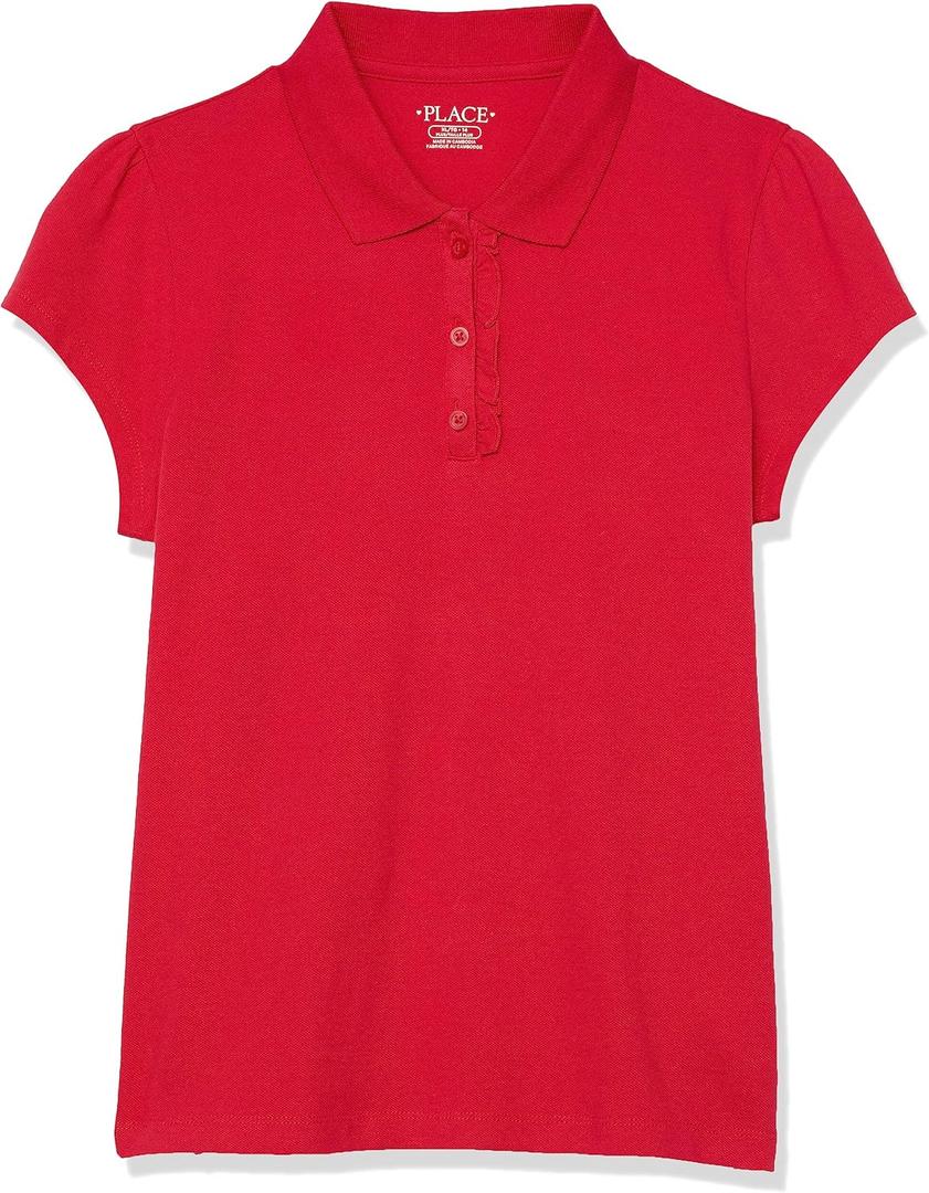 The Children's Place Girls' Uniform Pique Polo (X-Large, Ruby)