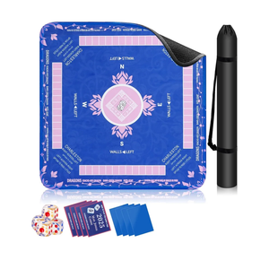 Blue Mahjong Mat with Rules, Anti-Slip Noise-Reducing Mahjong Mat for Table with 4 Rules, 4 Mahjong line Finder, 4 Tile Mixer, 4 Dice & Carrying Bag for Poker, Board Games, Tile Games