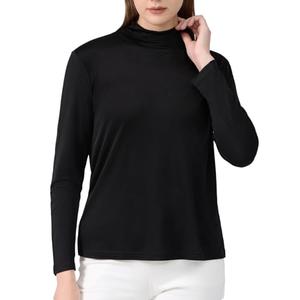 Women's Silk Thermal Tops Mulberry Silk Shirt Mock Neck Long Sleeve Base Layer Underwear Shirts Lightweight Pullover Blouse (Black,Large)