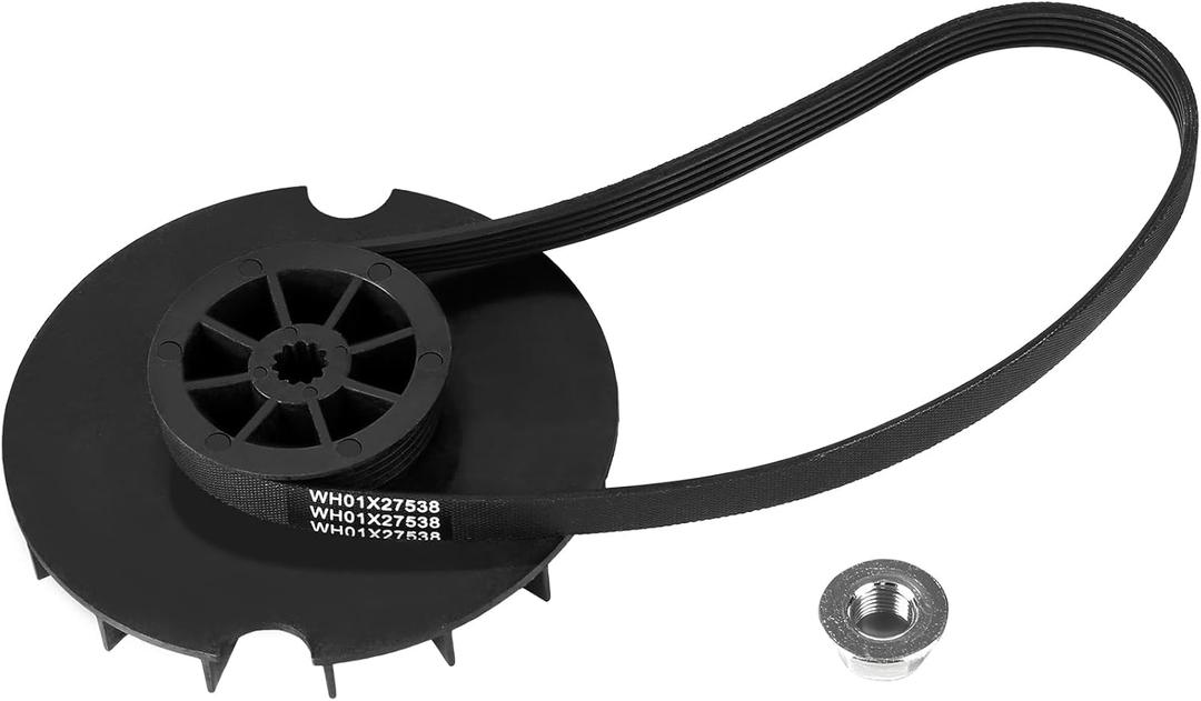 WH03X32218 Washer Motor Pulley & WH01X27538 Belt & Nut Set Compatible with GE Hotpoint, Replacement Part WH07X24695 WH39X27601 WH49X25378 AP7034989 PS16619249 EAP16619249