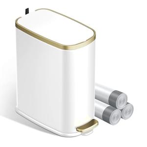 KUK Small Bathroom Trash Can with Lid Soft Close, Step Pedal, 2.6 Gal Stainless Steel Garbage Can with Removable Inner Bucket, Anti-Fingerprint Wastebasket for Office, Bedroom, Toilet (White)