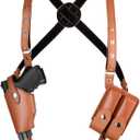 Sratte Shoulder Holster Adjustable Leather Gun Holster for Concealed Carry Vintage Gun Holster with Double Magazine Pouch Cowboy Costume Accessory for Halloween Masquerade Party (Brown,Common Style)