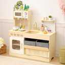 OOOK Wooden Pretend Play Kitchen Set with Storage System, Kids Play Kitchen with Plenty of Play Features, Toddler Kitchen Playset for Toddlers 3-5
