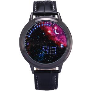 MINILUJIA LED Touch Screen Watch Unique Cool Watch Meteor Shower/Wish Tree Brain/Universe Milky Way/Simple Black Dial Watch with Soft Leather Strap Black Band