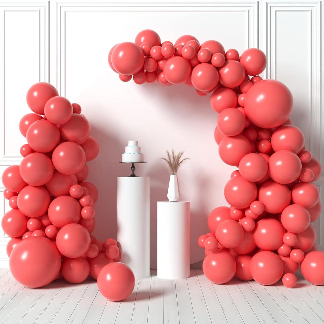 HOUSE OF PARTY Coral Balloon Garland 90 Pcs | 5/12/18 Inch Pastel Red Balloons for Halloween Party Decorations, valentines, Birthday, Wedding, Baby Shower Party Supplies Decorations (Watermelon Pink)