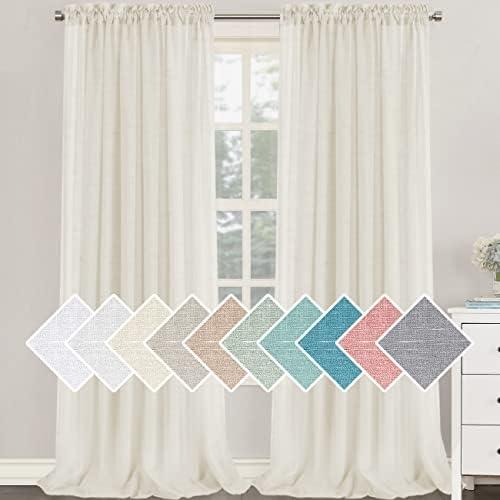 H.VERSAILTEX Linen Blend Curtains Linen Curtains Semi Sheer Curtain Panels 95 Inches Long Natural Linen Curtains for Living Room Rod Pocket Bedroom Light Filtering Draperies, 2 Panels, Ivory 52 W x 95 L