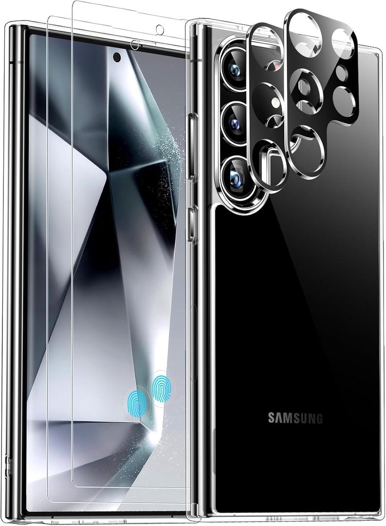 Red2Fire for Samsung Galaxy S24 Ultra Case, [2Pcs Screen Protector]+[2Pcs Lens Protector][Crystal Clear][No-Yellowing][Anti-Scratch][Mil-Grade Shockproof] Full Body Protection Phone Case 5G,Clear