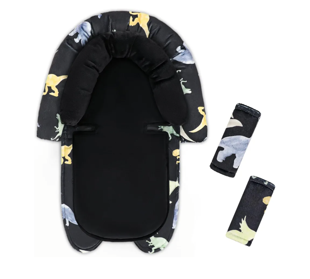 Infant Car Seat Insert & Strap Cover for Baby Boys, 2 in 1 Carseat Head Support Newborn, Ultra Soft Car Seat Cushion for Babies, Plush Fabric, Fit for Swing, Car Seat, Stroller, Bouncer, black