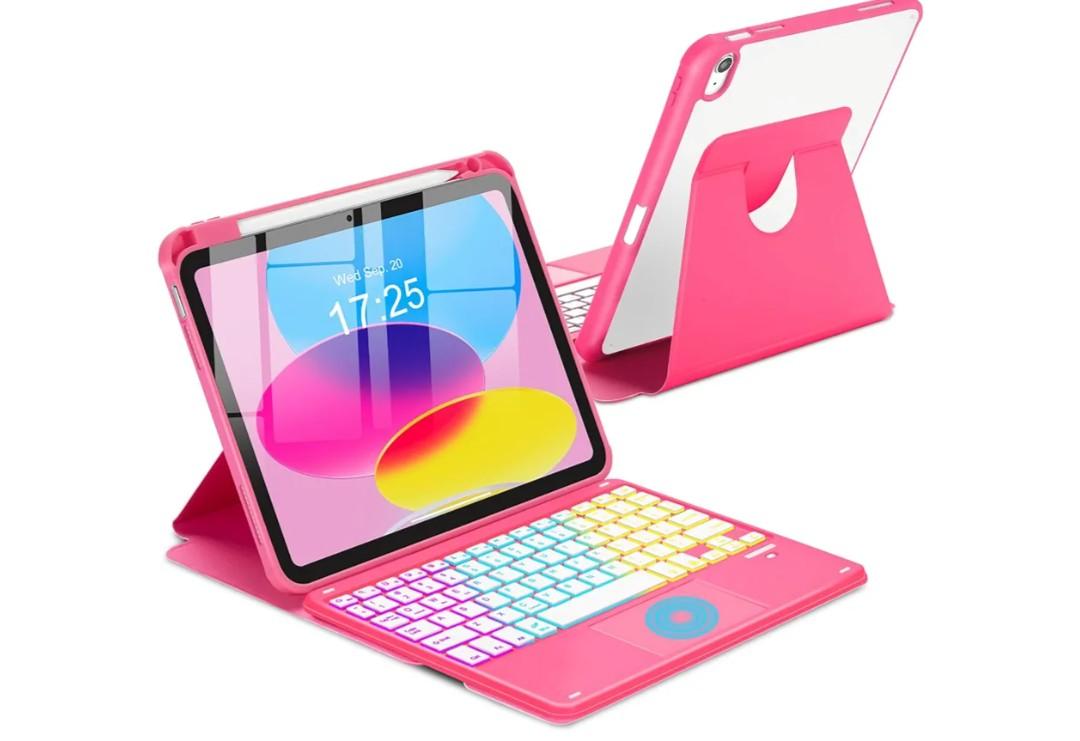 Touchpad Keyboard Case for iPad (A16) 11th 10th Generation, 360 Rotation Cover with Pencil Holder Wireless Backlit Detachable Keypad for iPad 11 inch 2025/10 Gen 10.9" 2022 Watermelon Red