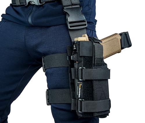 Drop Leg Holster Left Hand - Adjustable Thigh Holster for Light & Red Dot Sights, Airsoft Pistol Holster with MOLLE Drop Leg Panel, Compatible with 1911, Glock, Sig, Beretta, Ruger, Taurus.(Black)