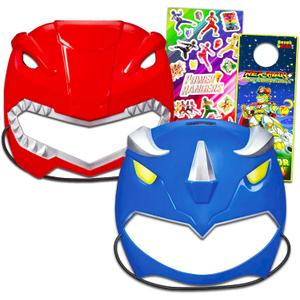 Power Rangers Masks Set - Bundle 2 Pack with Red and Blue Power Ranger Masks for Dress Up Pretend Play, Stickers, More | Costume Accessories for Kids
