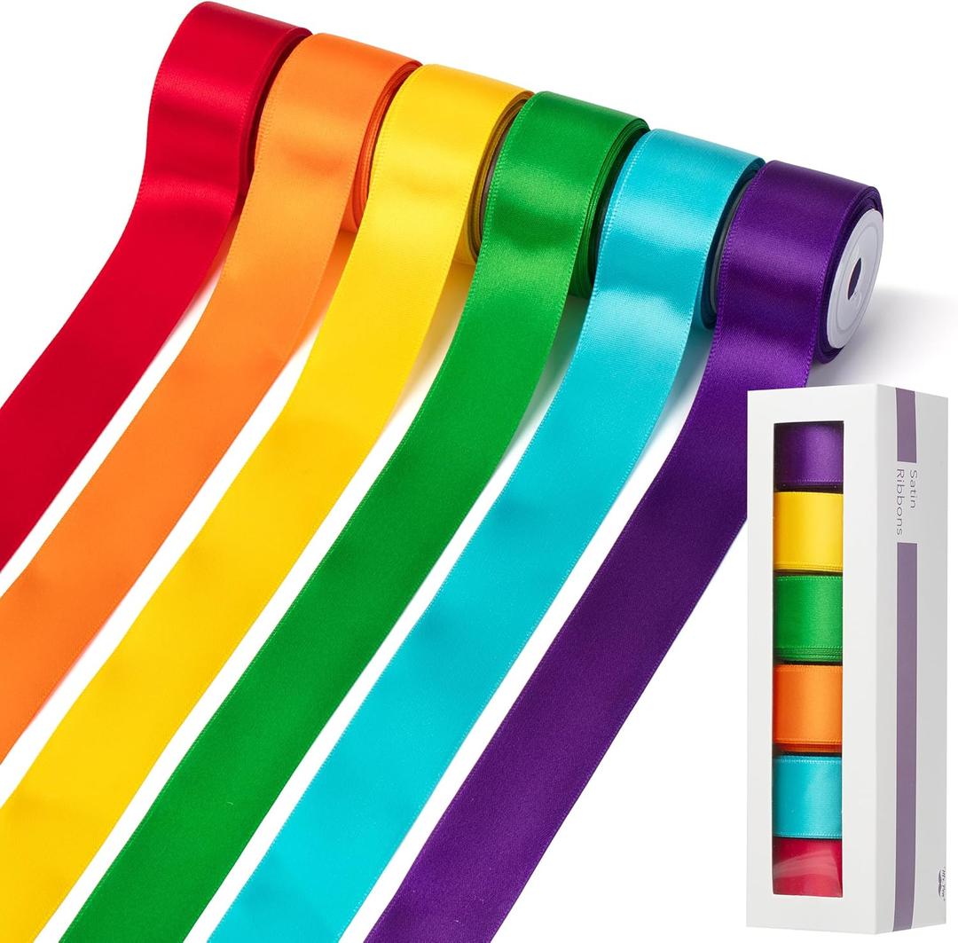 Mr. Pen- Satin Ribbon, 6 Rolls, 1 Inch, 5 Yards/Roll, Vibrant Rainbow Ribbon 1 Inch