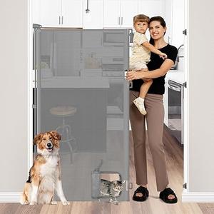 60" Extra Tall Cat Gate for Doorway - No Jumping Over, 55" Wide Retractable Baby Gates Tall Retractable Dog Gate Outdoor Baby Gates for Decks, Indoor 5ft Extra Tall Baby Gate for Stairs/Doorways, Gray