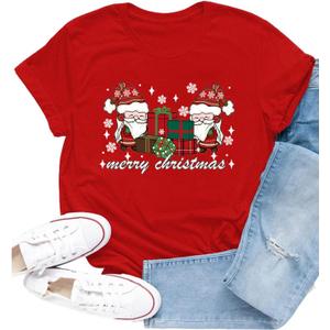 Christmas Shirt for Women Gnome T-Shirt Xmas Holiday Gnomes Tee Tops (Small, Red2)