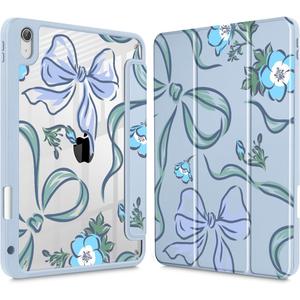 Mektron Case for 2026 iPad Air 11 inch M4 8th (M3 2025 7th /M2 2024 6th), Compatible with iPad Air 10.9" (2022 5th Gen /2020 4th Gen), Buit in Pencil Holder with Shockproof Clear Shell, Bows C355