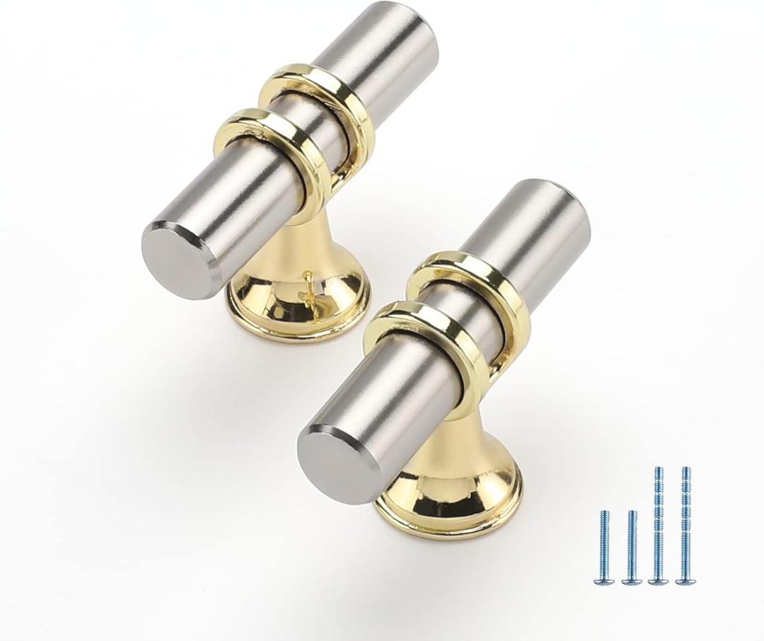Rergy Cabinet Handles Drawer Pulls and Knobs, 10Pack Brushed Nickel and Gold Single Hole, Kitchen Hardware for Dresser Handle Zinc Alloy Furniture Pull