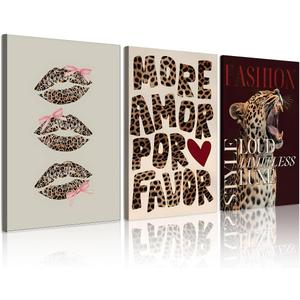 Trendy Leopard Wall Art Cheetah Poster Set of 3 Funky Lucky 8 Ball Posters Prints Y2k Pink Wall Art Preppy Room Aesthetic Cheetah Wall Decor Pictures for Girls Bedroom Apartment Dorm Unframed (24"L x 16"W)