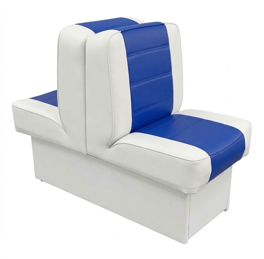 1 Set Back to Back Boat Seat Covers Replacement Boat Lounge Seat Covers Waterproof Polyvinyl Chloride for Protector Boats Seats Deluxe Back-to-Back Lounge Seats Cover (Blue White)