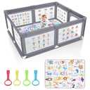 Premium Baby Playpen with Mat, 71x60 Inches Extra Large Playpen for Babies and Toddlers, Indoor & Outdoor Activity Center, Safety Baby Play Pen with Gate Prints Black