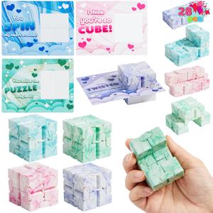 JOYIN 28 PCS Valentine's Day Gift Cards with Infinity Magic Toys, Relaxing Hand-Held Fidget Toys for Kids, Valentine Party Favors Classroom Exchange and Goodie Bag Stuffers