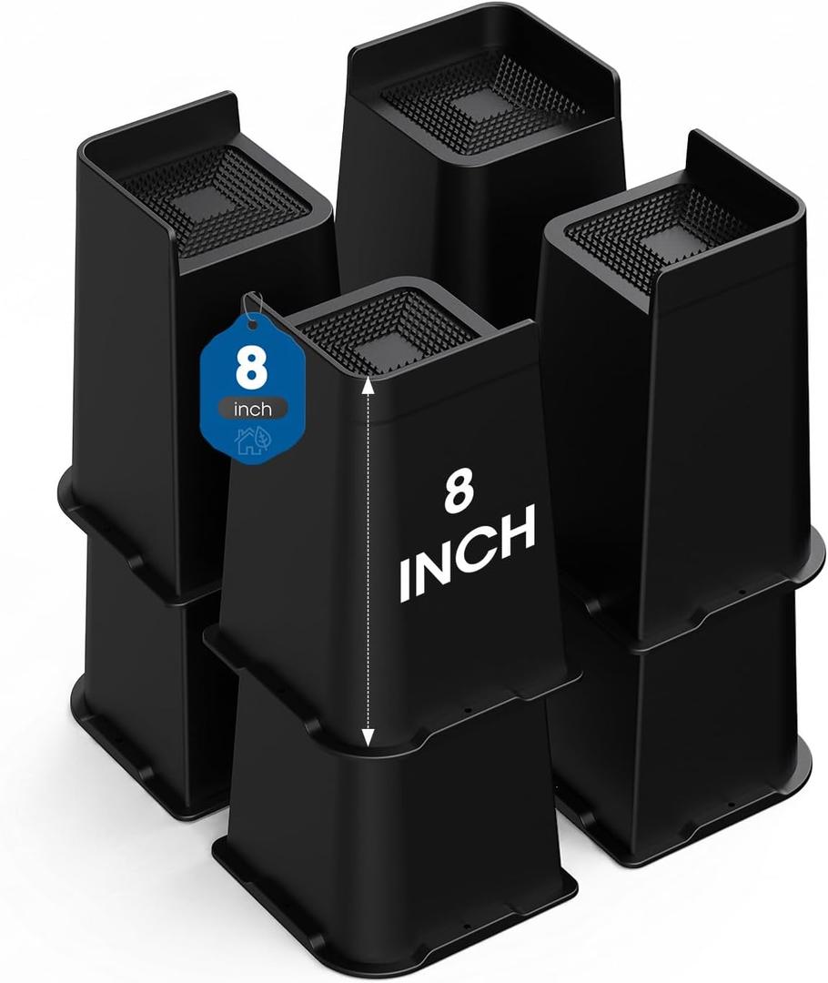MXMZHXU Bed Risers 2 inch, 3 inch, 4 inch, 6 inch or 8 inch Heavy Duty Furniture Risers, Up to 6000 Lbs L shaped Design Bed lifts Blocks for Couch Desk Sofa Table (Black, 8 Inch 8 Pack)