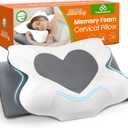 Cervical Neck Pillow for Sleeping, Memory Foam Pillow for Neck Support, Ergonomic Pillow for Pain Relief, Contour Bed Pillow for Side Back Stomach Sleepers, Grey, Queen Size