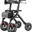 HOMLAND All-Terrain Rollator Walker with Seat for Seniors, Aluminum Frame | 10" Big Rubber Wheels | 16.4 lb Ultra-Light | Foldable Rolling Walker| Lockable Brakes| Removeable Storage Bag| Curb Climber