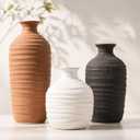 Dobbyby Ceramic Vase Set of 3 Neutral Decorative Vase for Farmhouse, Boho, or Rustic Home Decor Pottery Vases for Pampas Grass Living Room Bedroom Table Mantel Entryway Shelf (01-Brown)
