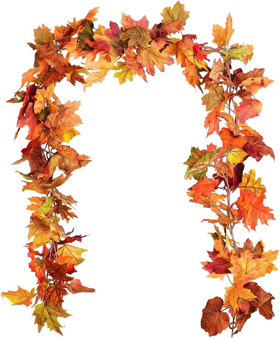 DearHouse 2 Pack Fall Garland Maple Leaf, 5.9Ft/ Piece Hanging Vine Garland Artificial Autumn Foliage Garland Thanksgiving Decor for Home Wedding Fireplace Party Christmas (Orange)