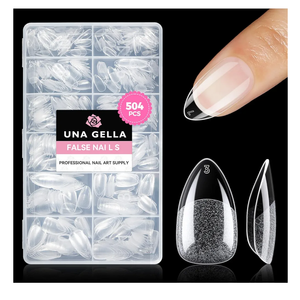UNA GELLA Short Almond Nail Tips: 504PCS Short Fake Nails Soft Press On Gel Nail Tips Pre Shaped Almond Shape Home Nail Extension Full Cover, 12 Sizes Acrylic Gelly Tips