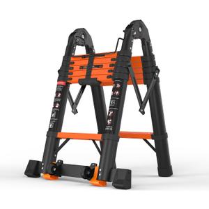 SINMEIRUN Telescoping Ladder, 12.5 FT, A Frame, Aluminum Extension Ladder, 330 lbs Capacity, Collapsible Multi-Purpose Ladder for Home, Roof and RV; Orange