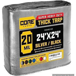 Core Tarps Extreme Heavy Duty 20 Mil Tarp Cover, Waterproof, UV Resistant, Rip and Tear Proof, Poly Tarpaulin with Reinforced Edges for Roof, Camping, Patio, Pool, Boat (Silver/Black 24′ X 24′)