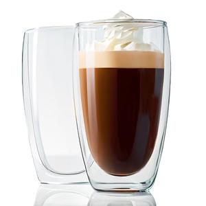 Espresso Cups Set of 1, Double Walled Glass Coffee Mug, High-Heat Borosilicate Glass, 15 Ounces, Clear