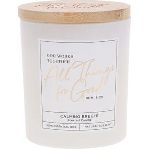 Christian Art Gifts Natural Soy Wax Inspirational Scripture Scented Candle: All Things for Good Bible Verse, Glass Jar, Bamboo Lid, Pure Essential Oils, Lead-Free Cotton Wick, Calming Breeze Scent