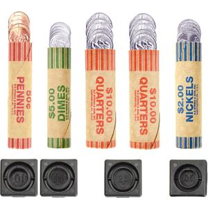150 Coin Wrappers Made in USA & Crimper Wrapper Sealer Tool - Durable Preformed Paper Tubes - Coin wrappars Assorted Rolls Sizes - 60 Quarters, 30 Pennies, 30 Nickels and 30 Dimes Coin Sleeves