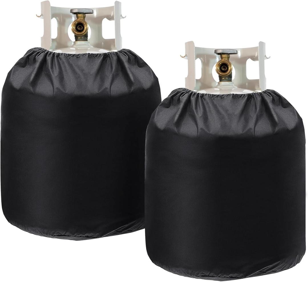 Nuenen 4 Pcs Propane Tank Cover 20 lb Propane Cylinder Cover 12 x 23 Inch Heavy Duty Waterproof Reliable Weather Resistant Rv Gas Cylinder Storage Pocket for Outdoor Grill Accessories Black
