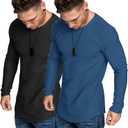 COOFANDY Men 2 Pack Muscle Fitted T Shirt Gym Workout Athletic Long Sleeves Tee (XL)