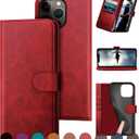DuckSky for iPhone 13 Pro 6.1" Genuine Leather Wallet caseRFID Blocking4 Credit Card HolderReal Leather Flip Folio Book Protective Cover Women Men for Apple 13Pro Phone case Red