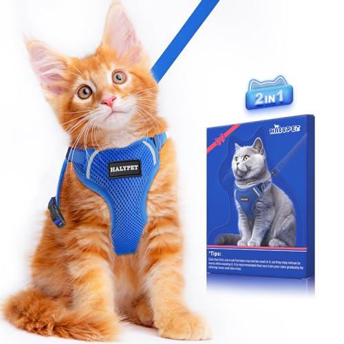 Halypet Cat Harness and Leash Set [ MAX Safety Third Generation ] Escape Proof Soft Adjustable Cat Leash Breathable Comfortable Vest Easy to Wear Kitten Harness for Outdoor Walking