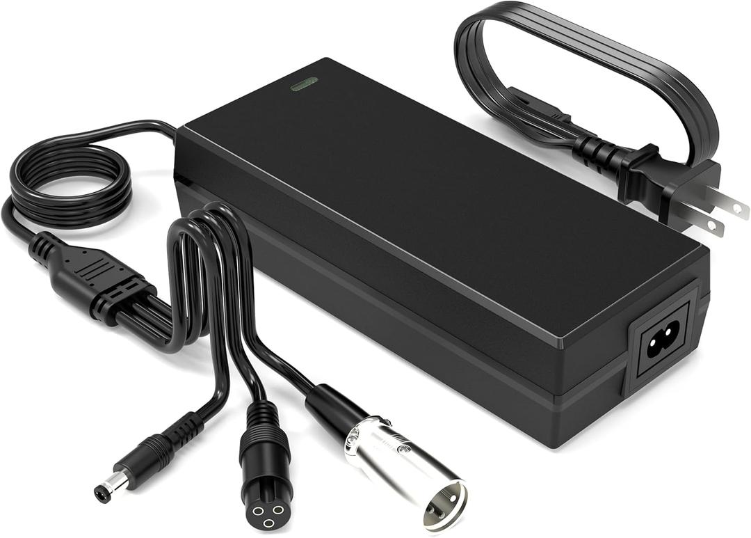 54.6V 2A Electric Ebike Charger,3 Plugs for 48V Battery Charger DC5.5 * 2.5 and 3-pin and 12mm 3-Prong Replacement Charger,Ebike Scooter F1,F2,F
