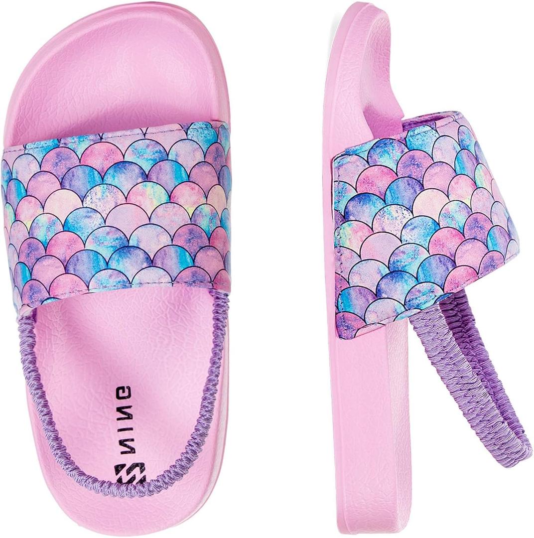 IceUnicorn Kids Girls Slide Sandals Toddler Slippers Boys Non-slip Summer Casual Beach Water Shoes for Indoor & Outdoor (11 Little Kid, Fish Scales-Pink)