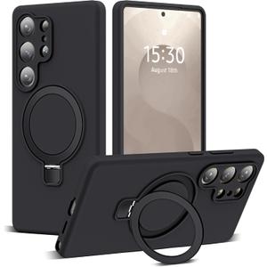 for Samsung Galaxy S25 Ultra Case with Magnetic Invisible Stand [Compatible with Mag-Safe] Military Drop Tested [Full Camera Protection] Silicone S25 Ultra Case for Women Men 6.9'', Black