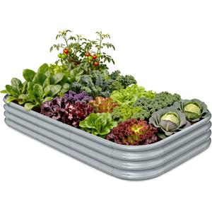 Galvanized Raised Garden Bed 8x4x1 ft, 12" Tall Metal Planter Box for Outdoor Plants, Modular Raised Flower Bed with Rust Resistant Coating for Kitchen Garden, Patio or Backyard -Brooklyn Grey