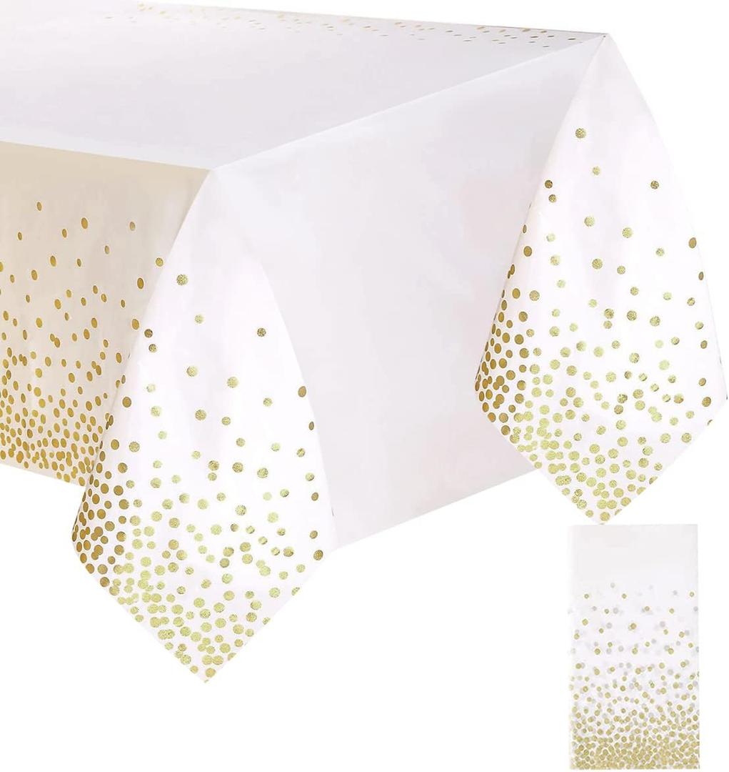 White and Gold Plastic Tablecloth, 54 "x108 Rectangular Disposable dot Table Cover, Suitable for Birthday Party, Graduation and Restaurant Tablecloth