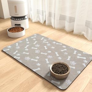MontVoo Dog Food Mat-Pet Feeding Mat for Food and Water-No Stains Quick Dry Dispenser Cat Bowl Mat for Messy Drinkers(23"X34" Grey)