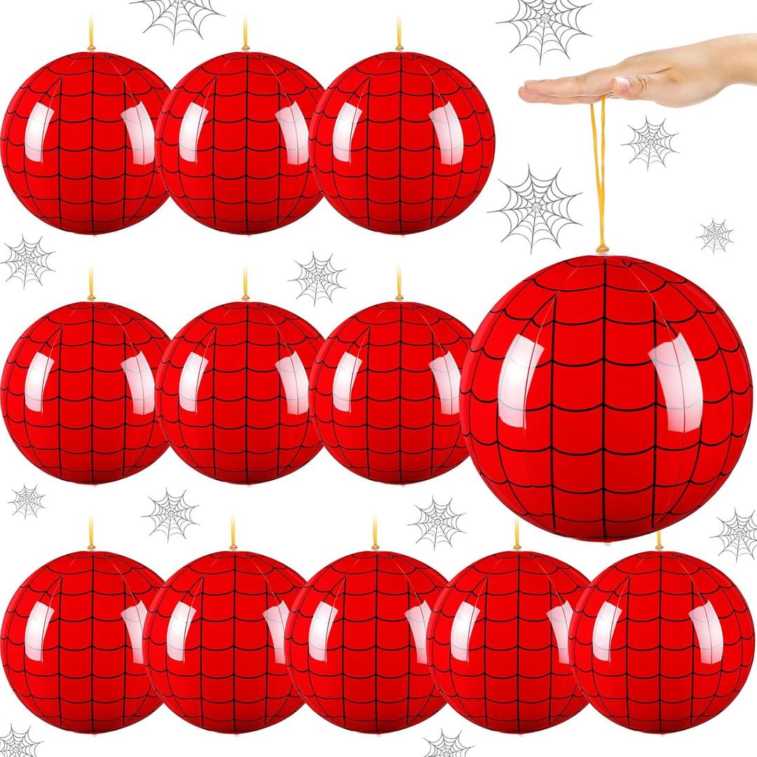 12 Pcs Spider Party Favors Punching Balloons for Kids 7.87 Inch Spider Web PVC Inflatable Punch Bouncy Balloon Heavy Duty Goodie Bags Stuffers Classroom Rewards Carnival Toy Prizes