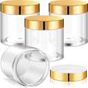 Patelai 4 Pieces Round Wide-mouth Leak Proof Plastic Container Jars with Lids for Travel Storage Makeup Beauty Products Face Creams Oils Salves Ointments DIY Making(8 Ounce,Gold)