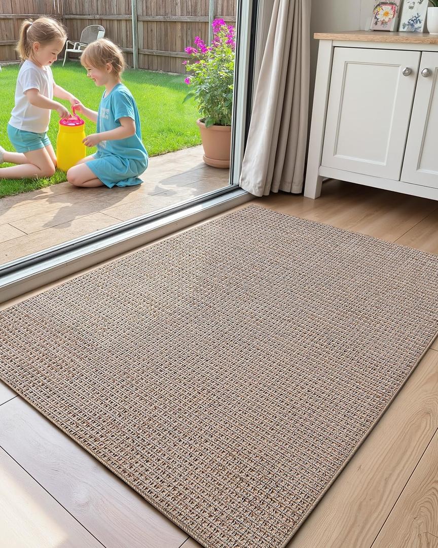 Color&Geometry Front Door Mat Indoor Non Slip Rubber Backing, 24"x36" Ultra Thin Entryway Doormat, Soft Absorbent Inside Doormat Washable Easy Clean Rugs for Entryway, Beige (Rolled-up NO Creases)