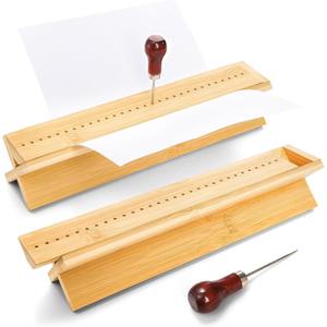 Noamus 2 Pack Bamboo Book Binding Cradle with 2 Awls, Wood Signature Hole Punching Tool Set with Piercing Guide, Portable Bookbinding Supplies Kit for DIY Crafts, Notebook Journals Planners, Starter